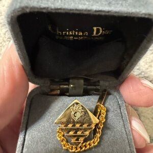 Dior Gold Geometric tie tack with Chain Accent
